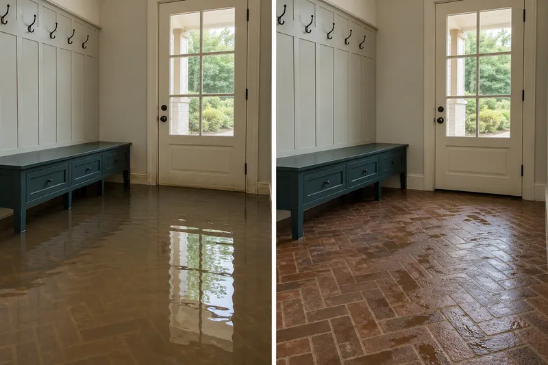 Water Extraction Near North Park — matched room before pickup and afterward with damp flooring