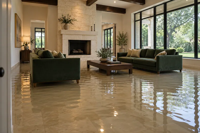 Water Extraction in Southlake — standing water with visible waterlines and submerged lower furniture feet